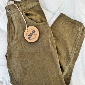 XS Ottway The Label || Miller - Unisex Textured Linen Pants - Khaki Green